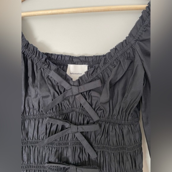 NEW Reformation Lauryn Elegant Cotton Black Top Bows | size 2 - Picture 6 of 11